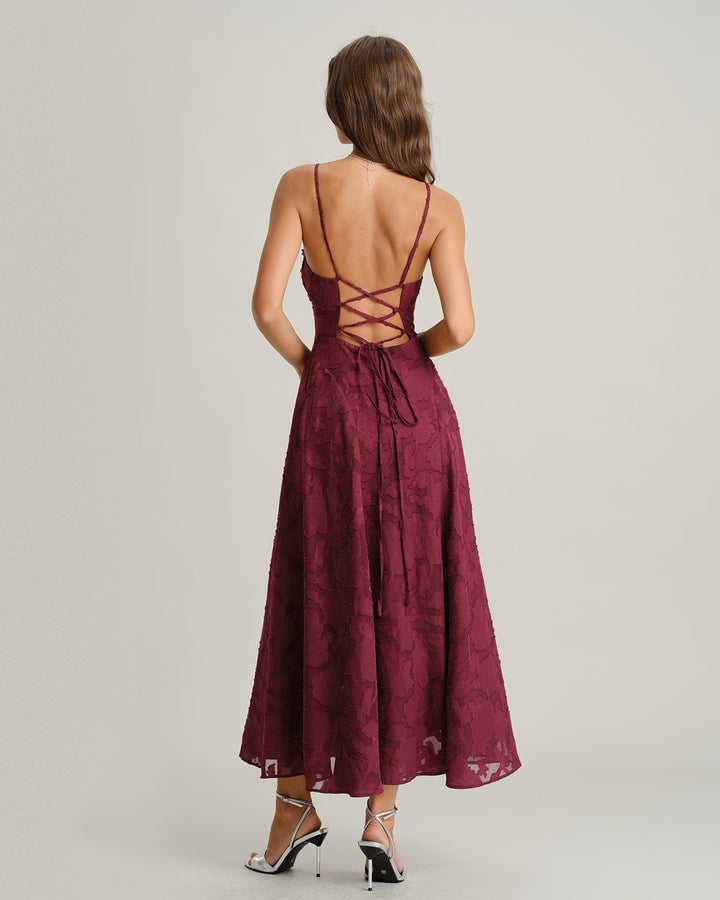 Felicity | Textured Jacquard Open-Back Maxi Dress