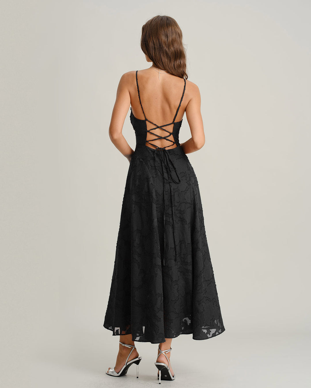 Felicity | Textured Jacquard Open-Back Maxi Dress