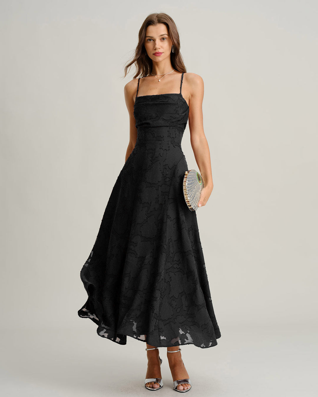Felicity | Textured Jacquard Open-Back Maxi Dress