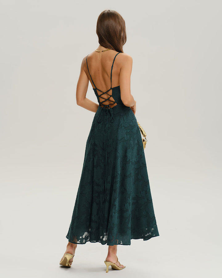 Felicity | Textured Jacquard Open-Back Maxi Dress